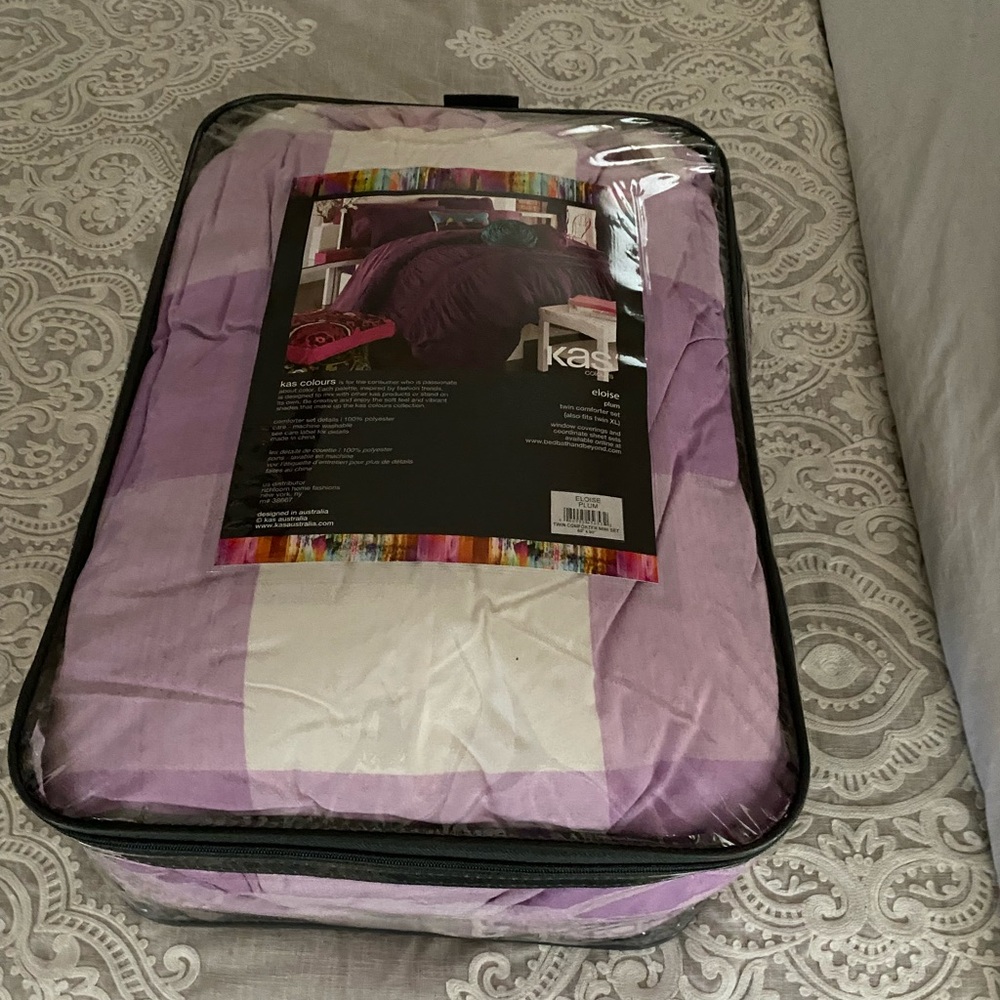 Land of Nod Purple & White Twin Duvet Cover